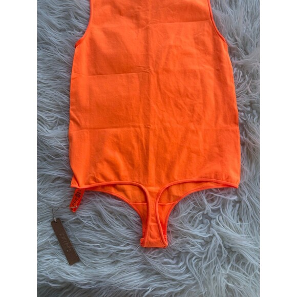 Skims Essential Crew Neck Sleeveless Bodysuit Orange Highlighter L/XL - Picture 9 of 11